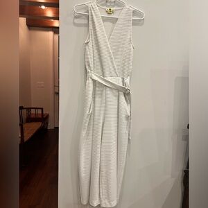 White Pinstriped Capri Romper